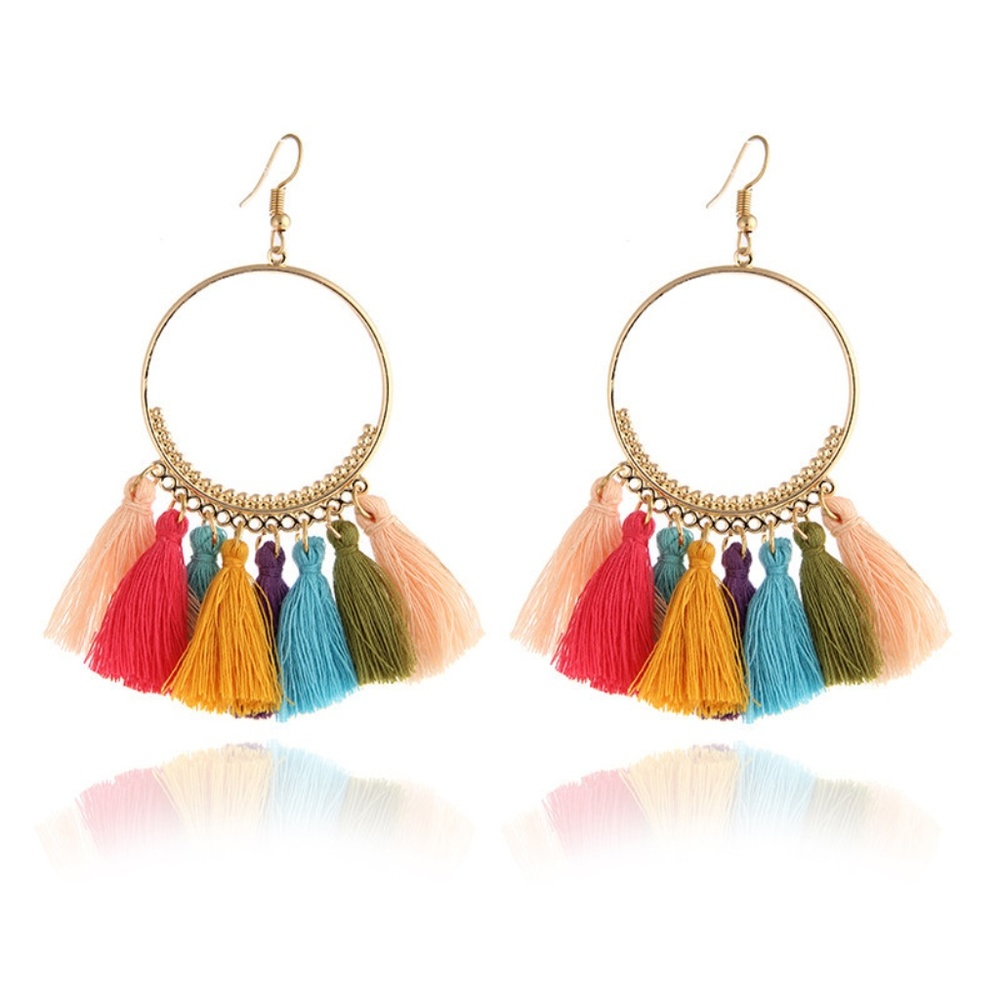Colorful fringe hoop earrings